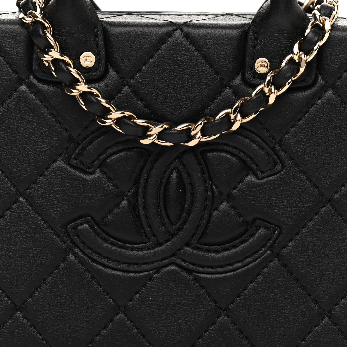 Calfskin Quilted Small Studded Square Vanity Case Black