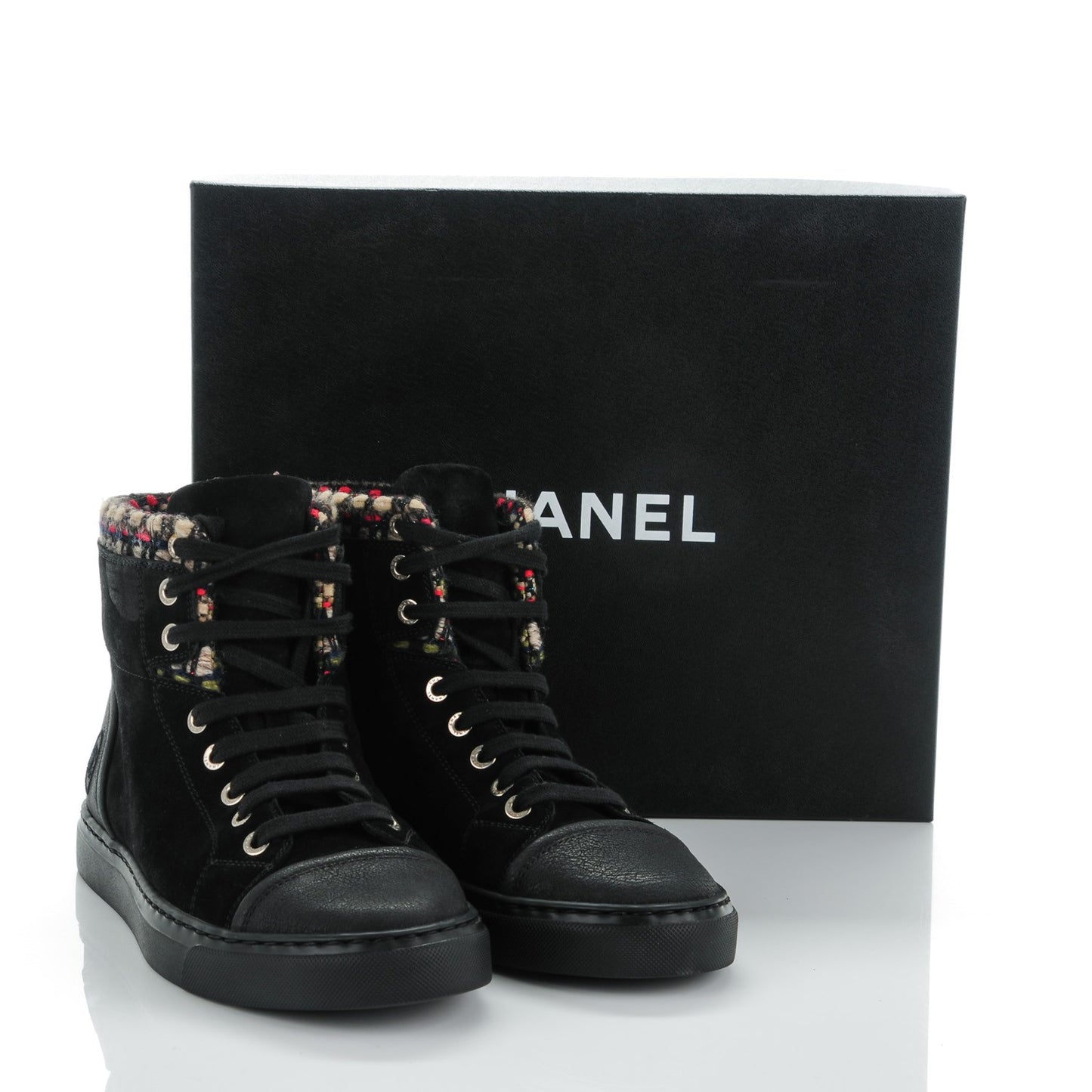 Suede Tweed High Top Sneakers 37 Black