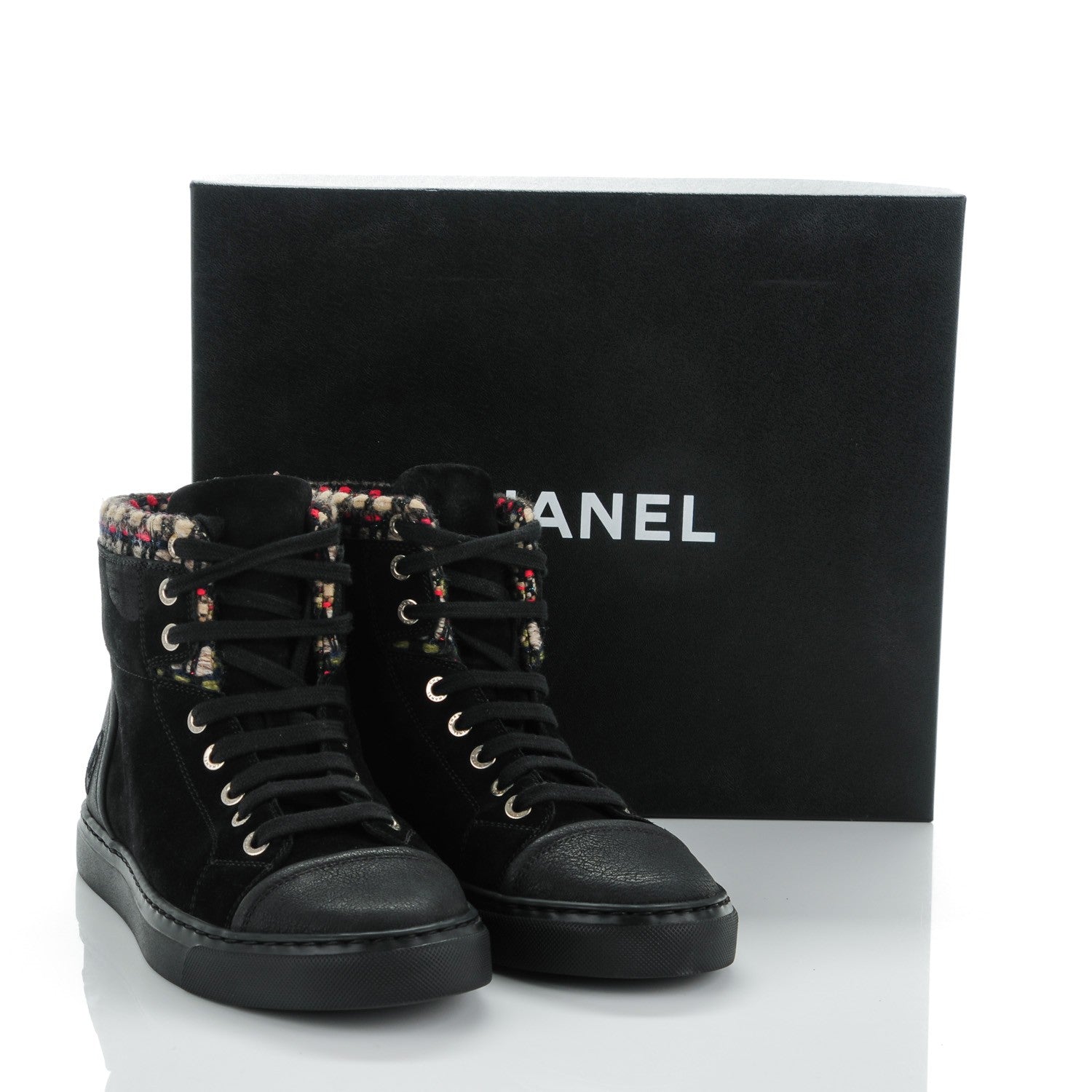 Chanel Suede Tweed High Top Sneakers 37 Black 9 of 9