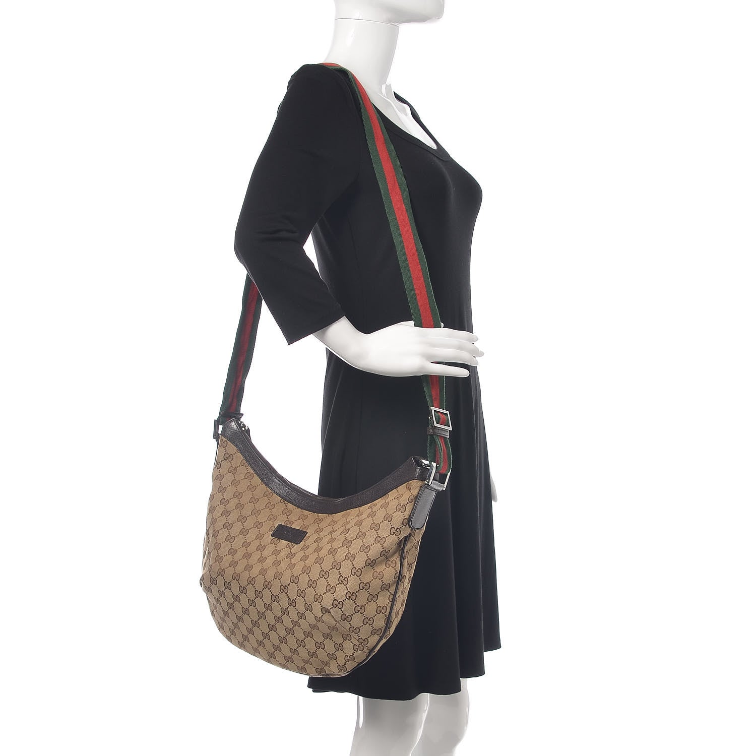 Gucci Monogram Web Medium Half Moon Hobo Dark Brown 2 of 10
