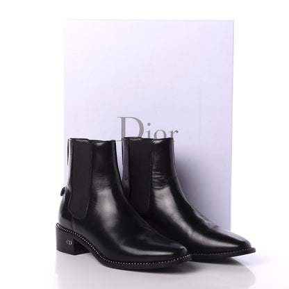 Christian Dior Glazed Calfskin Crystal Tomboy Ankle Boots 37.5 Black 10 of 10
