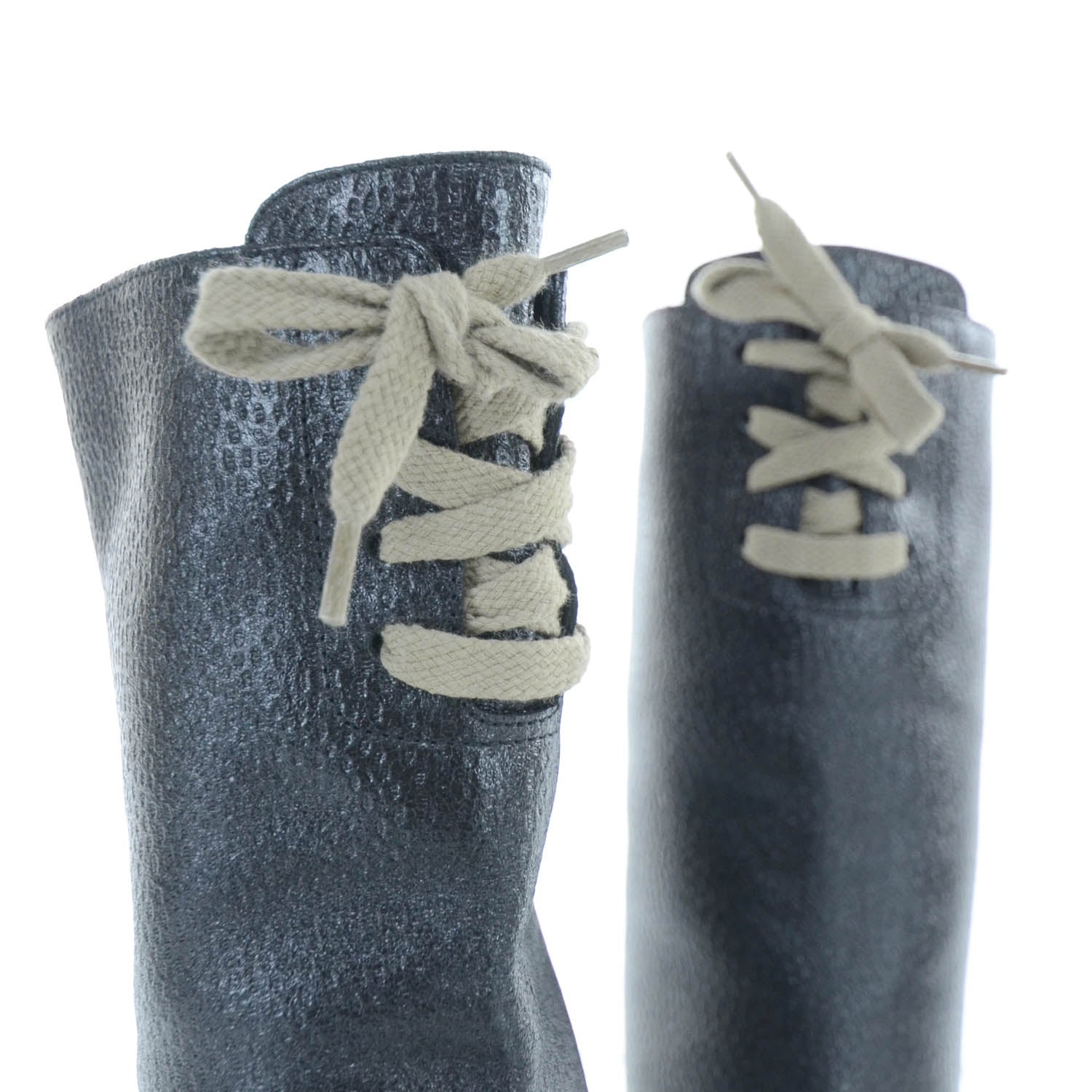 Fendi Textured Calfskin Rubber Toe Lace Up Boots 36 Black 5 of 9
