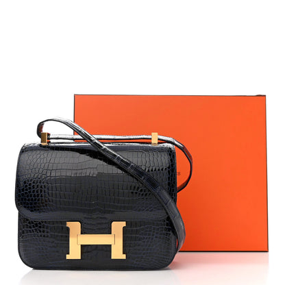 Hermes Shiny Porosus Crocodile Constance 24 Bleu Marine 11 of 11