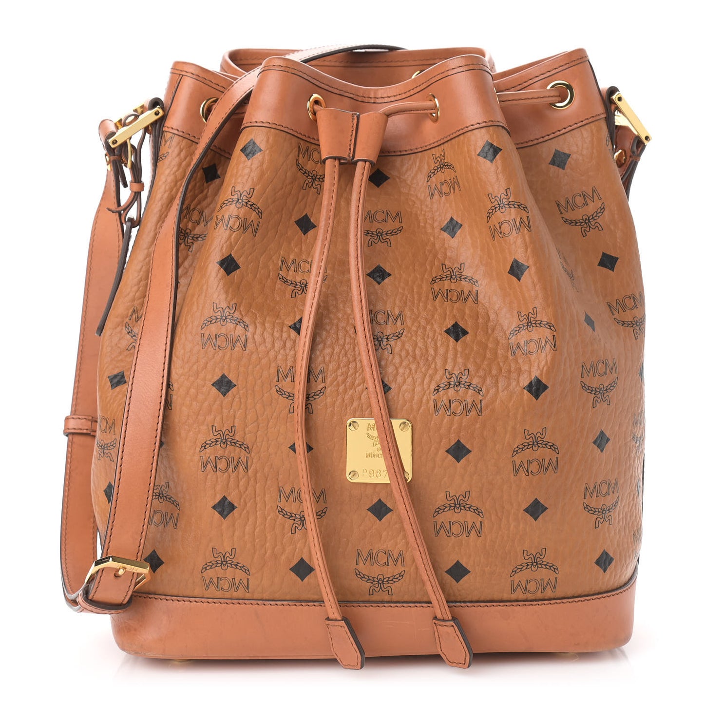 Visetos Small Heritage Drawstring Bucket Bag Cognac