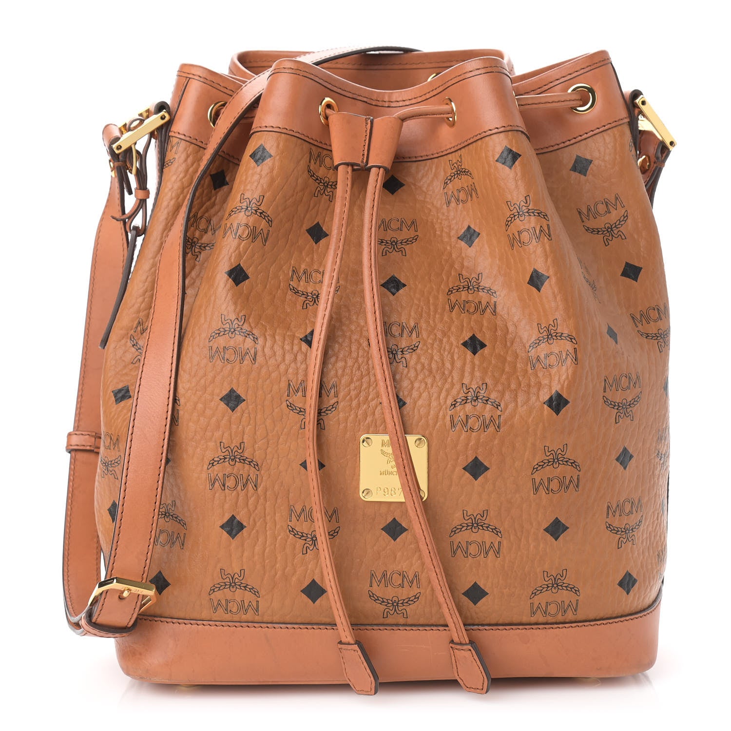 MCM Visetos Small Heritage Drawstring Bucket Bag Cognac 1 of 14