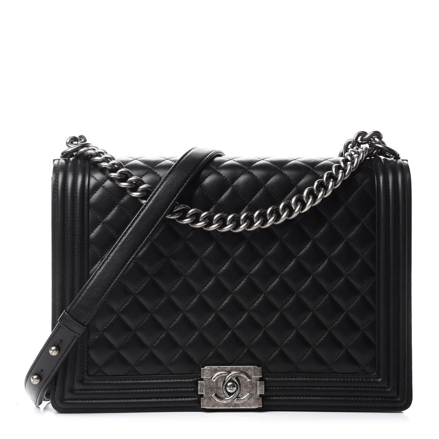 Lambskin Quilted Large Boy Flap Black