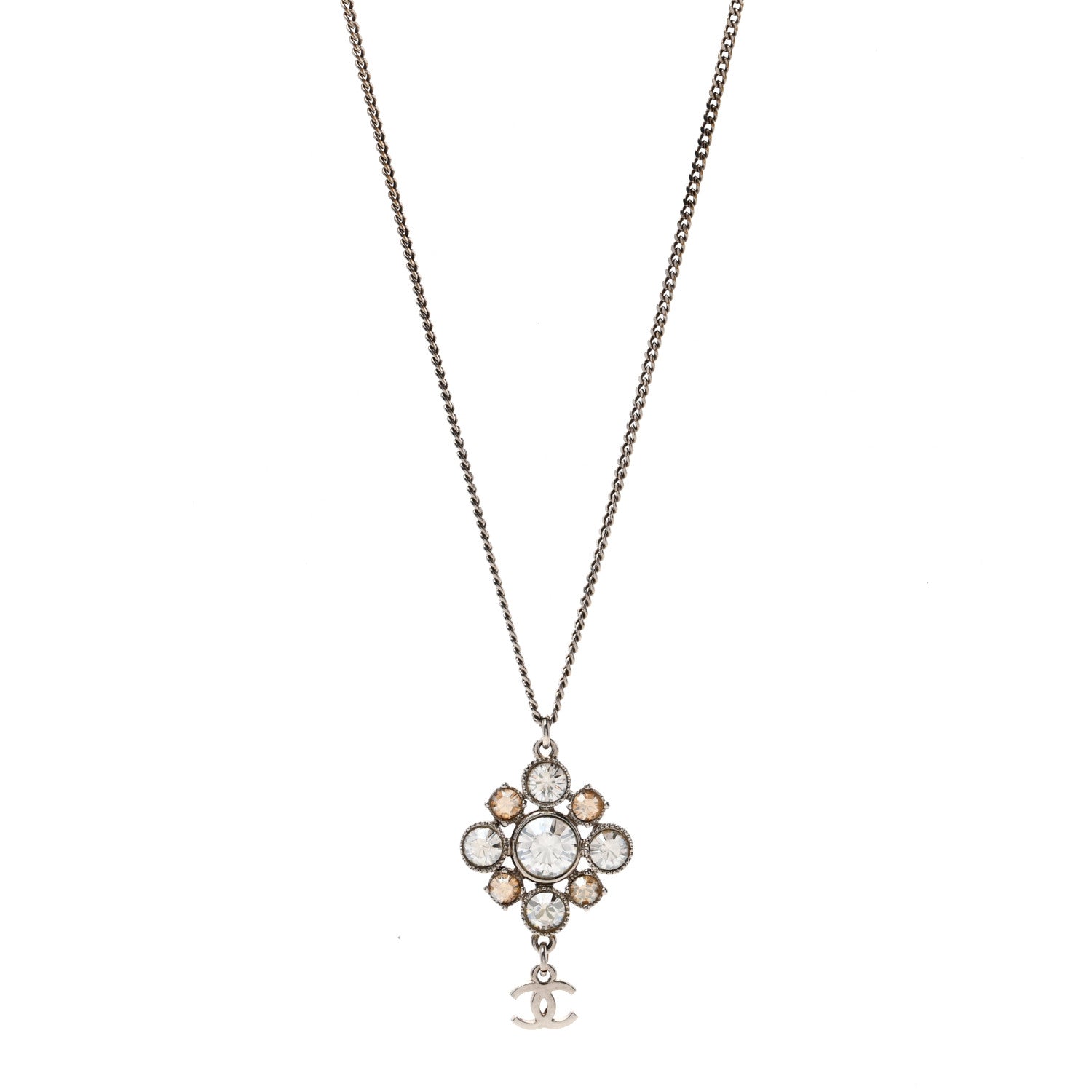 Chanel Crystal CC Drop Pendant Necklace Silver 1 of 3