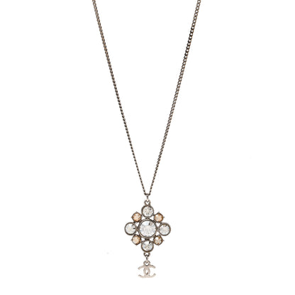 Chanel Crystal CC Drop Pendant Necklace Silver 1 of 3