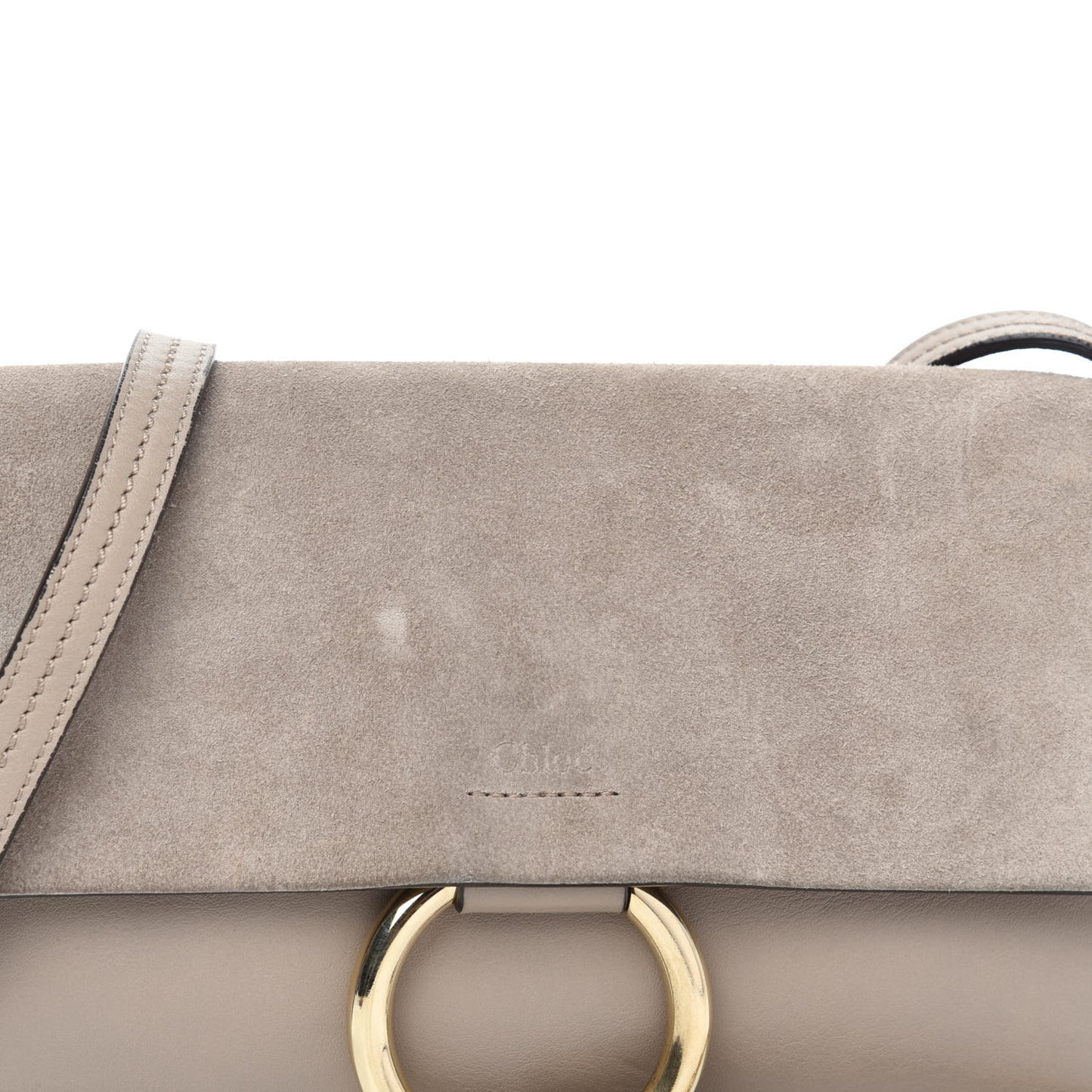 Suede Calfskin Small Faye Shoulder Bag Motty Grey