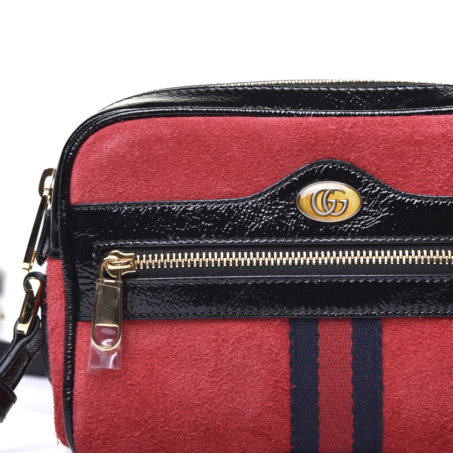 Suede Patent Web Mini Ophidia Shoulder Bag Red