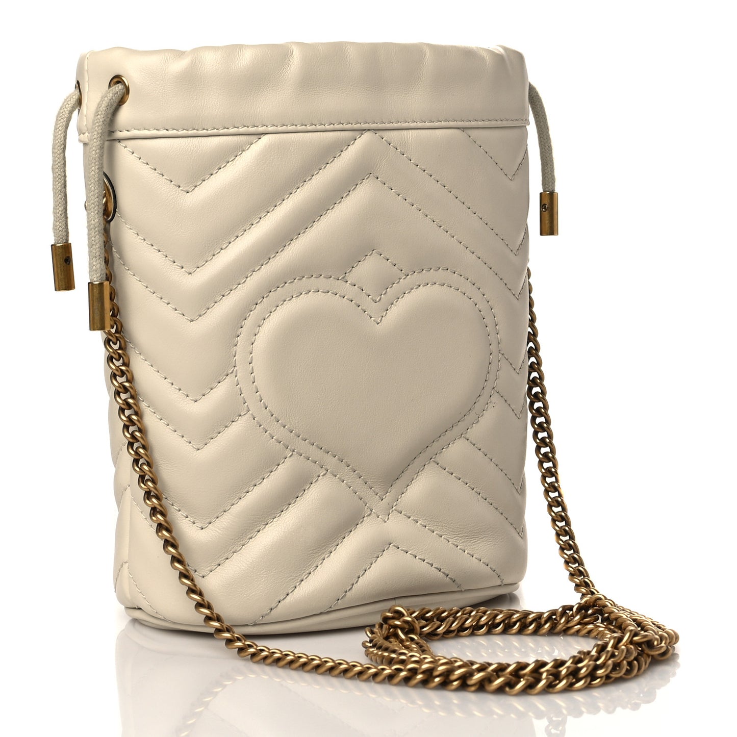 Calfskin Matelasse Mini GG Marmont 2.0 Bucket Bag White