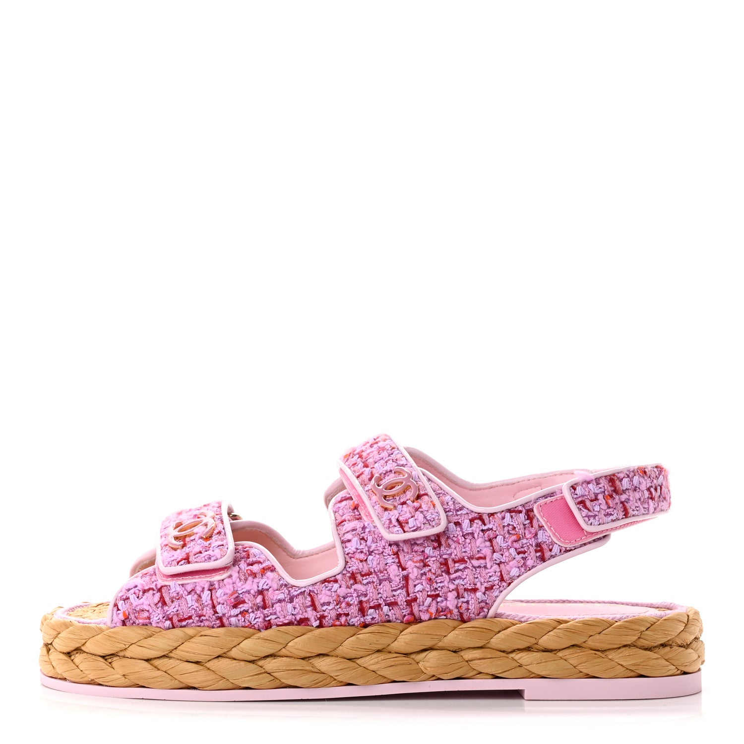 Chanel Tweed Patent Calfskin Velcro Dad Sandals 39 Light Purple Pink Red 1 of 9