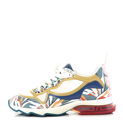 Fendi Mesh Vitello Granite Bird of Paradise FFast Patchwork Sneakers 37.5 White Multi Pavone Lollypop 1 of 11