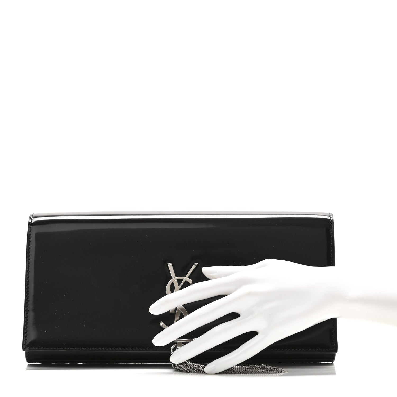 Saint Laurent Patent Classic Monogram Tassel Clutch Black 2 of 7