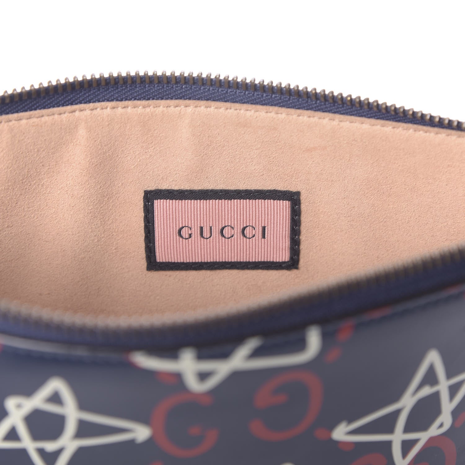 Gucci Calfskin GucciGhost Print Pouch Blue Agata Hibiscus Red 10 of 11
