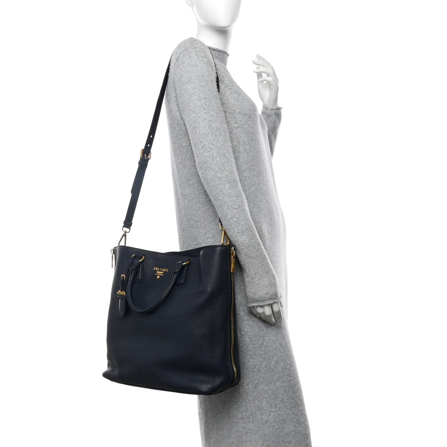Vitello Daino Side Zip Tote Bleu