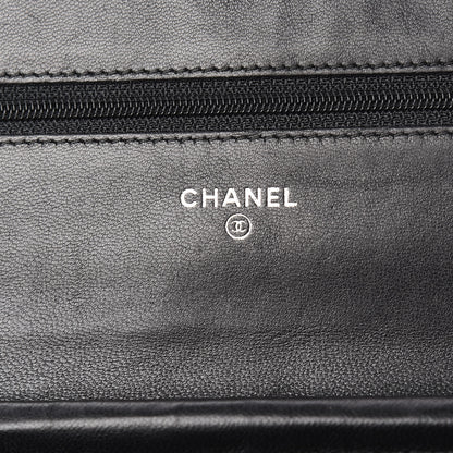 Chanel Lambskin Camellia Embossed Wallet on Chain WOC Black 5 of 11