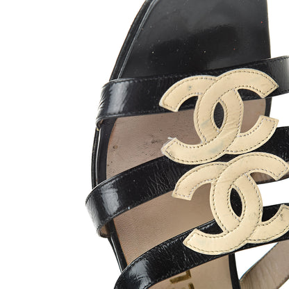 Chanel Patent CC Strappy Sandals 35 Black Beige 20 of 20