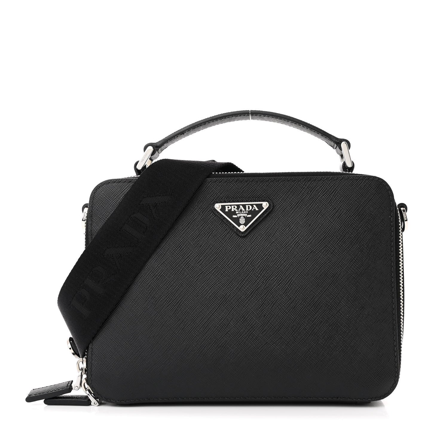 Saffiano Travel Medium Brique Crossbody Bag Black