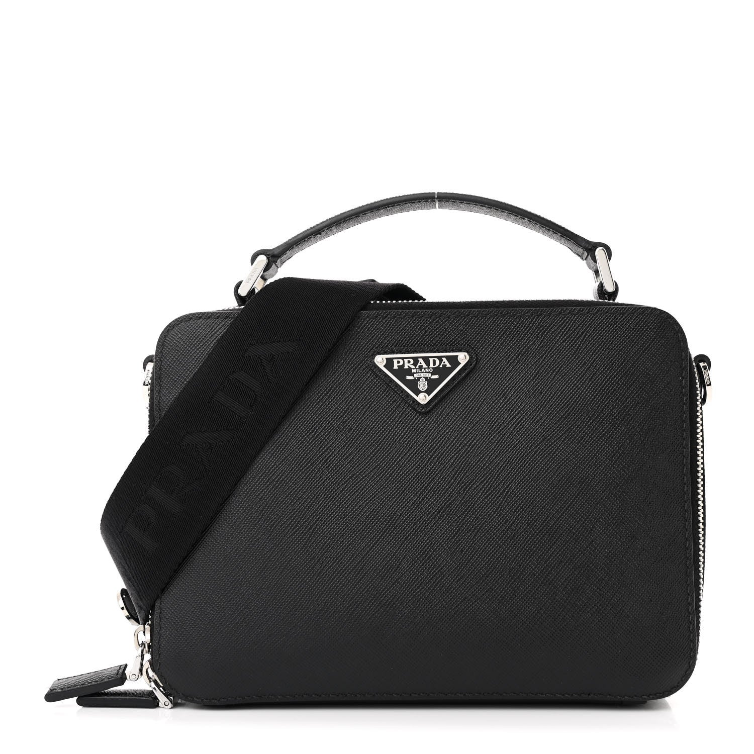 Prada Saffiano Travel Medium Brique Crossbody Bag Black 1 of 11