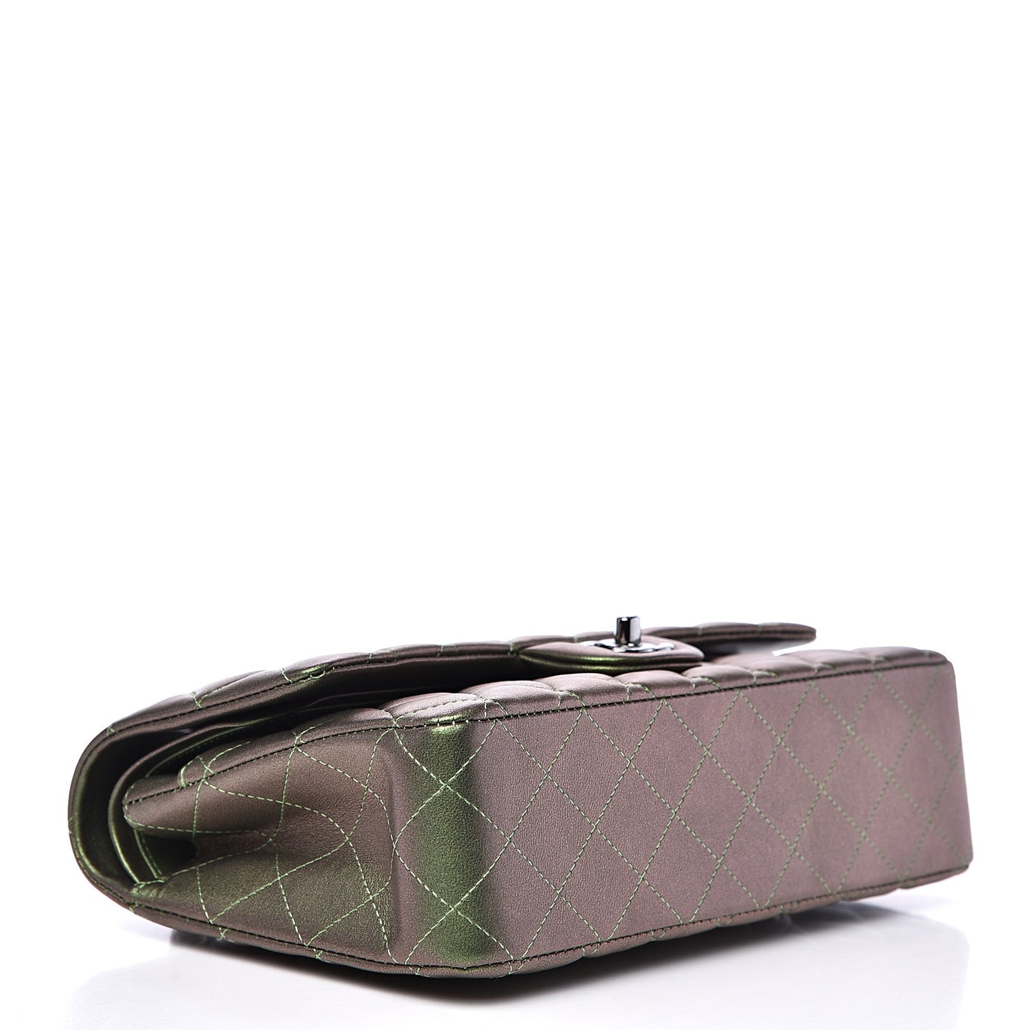 Iridescent Lambskin Quilted Medium Double Flap Green