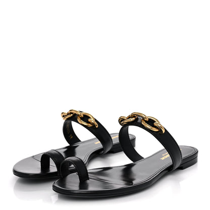 Saint Laurent Calfskin Chain Jota Maillon Sandals 39 Black 2 of 9