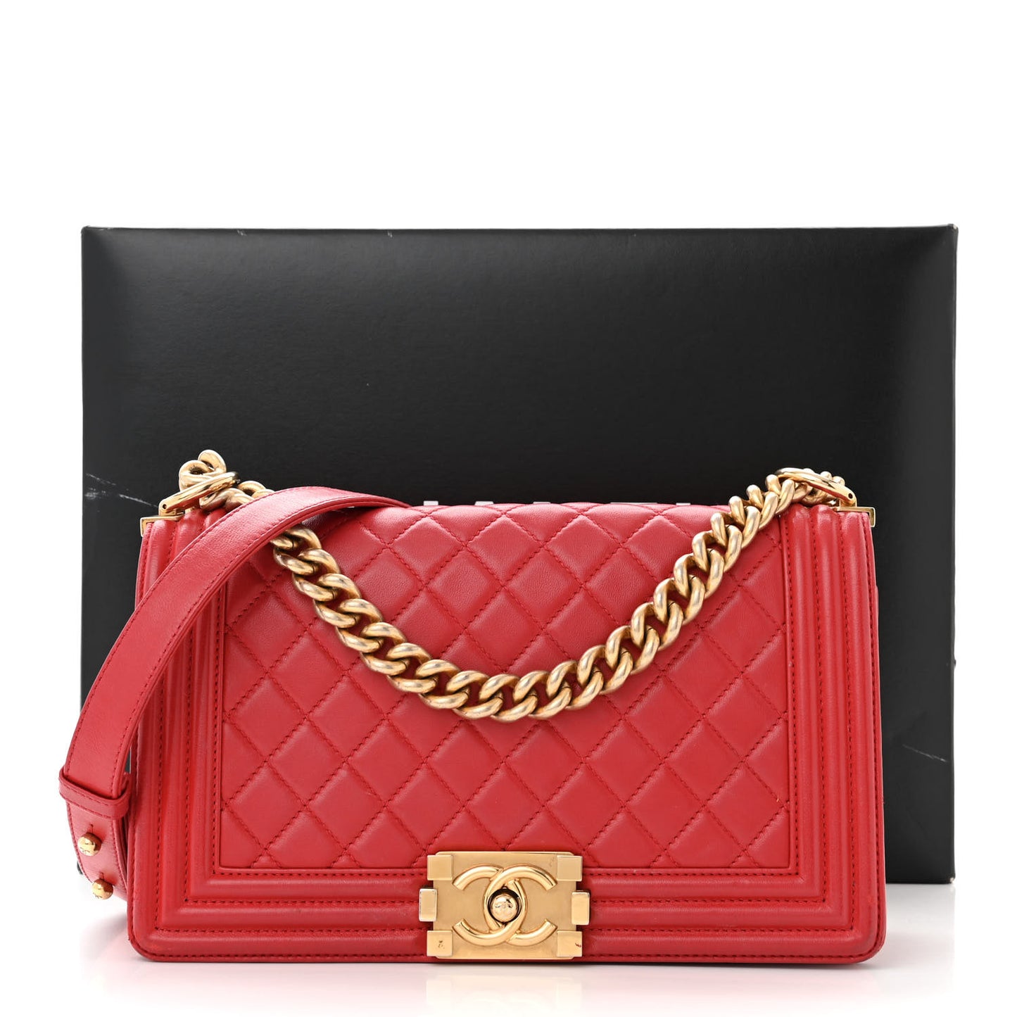 Lambskin Quilted Medium Boy Flap Red