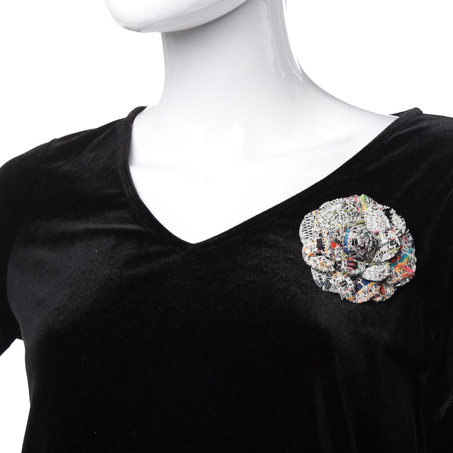 Chanel Tweed Camellia CC Pin Brooch Multicolor 2 of 5