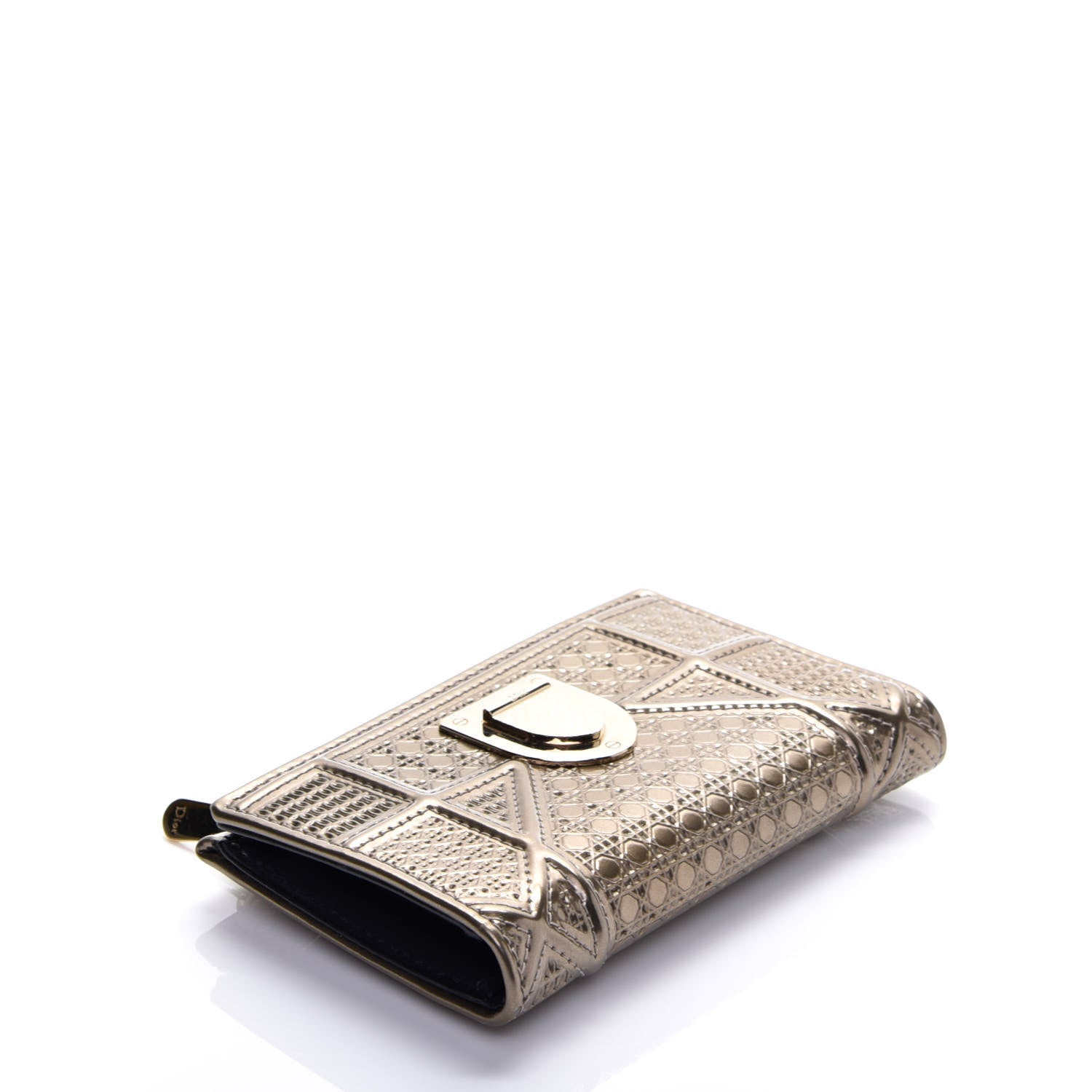 Christian Dior Metallic Patent Micro-Cannage Diorama Medium Wallet Champagne 4 of 9