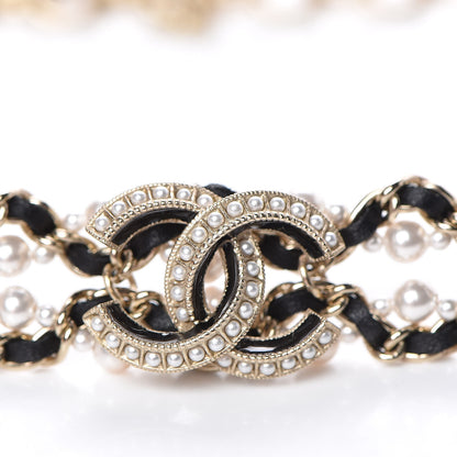 Chanel Pearl Lambskin CC Chain Twist Choker Necklace Black Gold 4 of 5