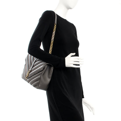 Saint Laurent Sheepskin Suede Matelasse Chevron Monogram Large College Satchel Earth 2 of 7