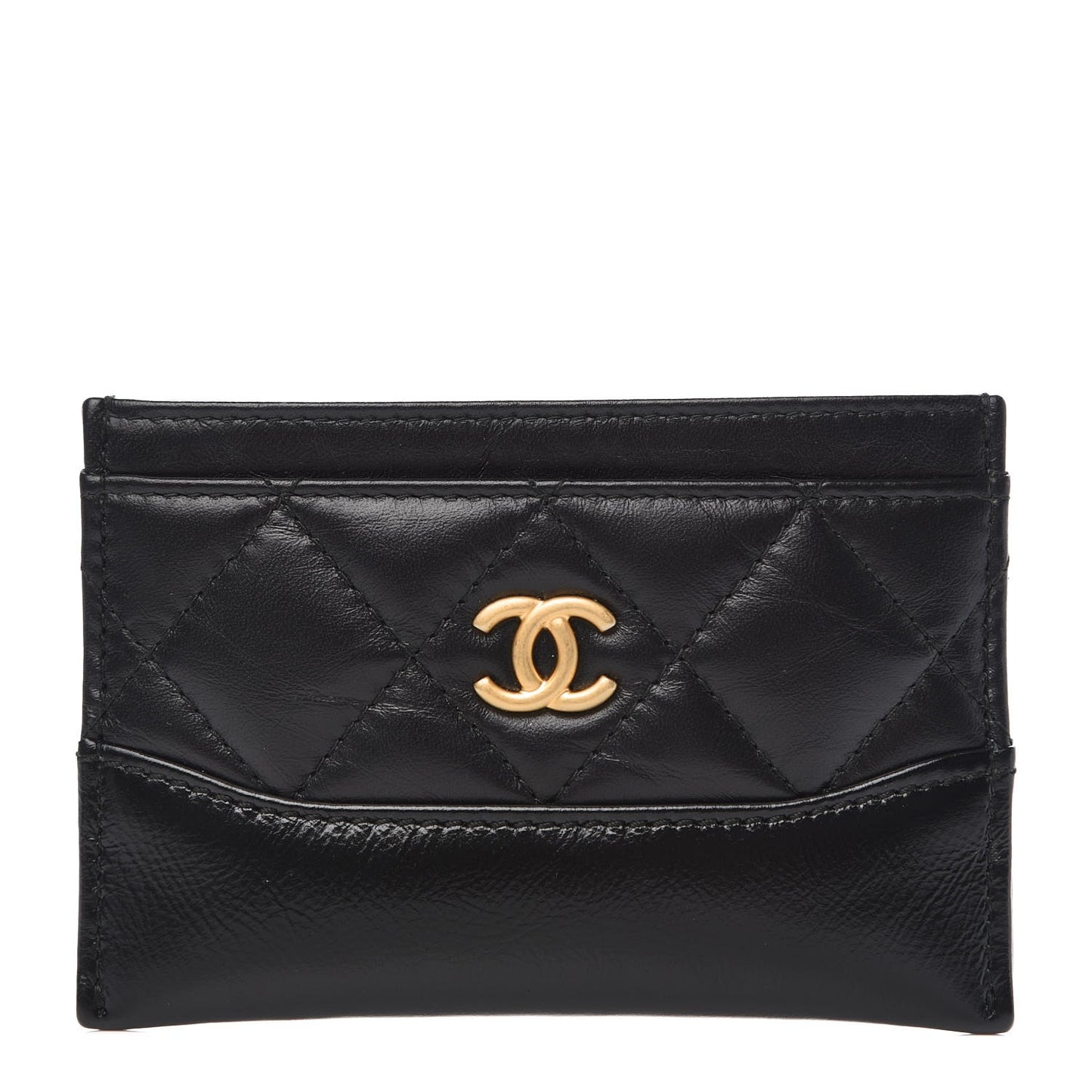 Aged Calfskin Quilted Gabrielle Card Holder Black