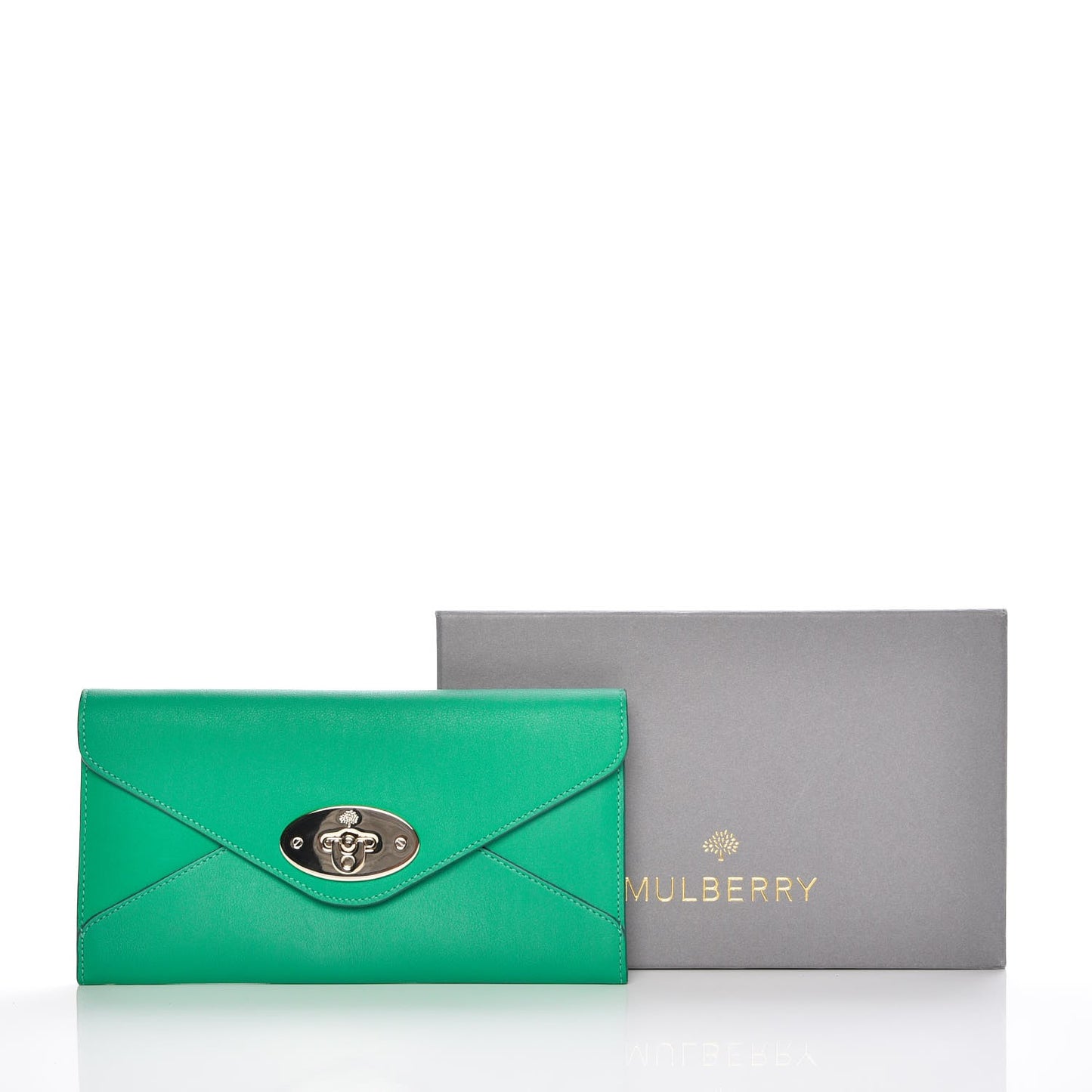 Silky Classic Calfskin Envelope Long Wallet Jungle Green