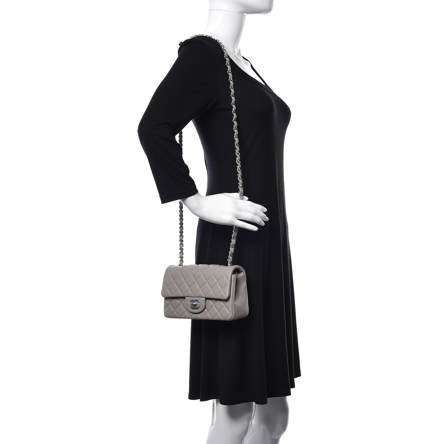 Lambskin Quilted Mini Rectangular Flap Grey