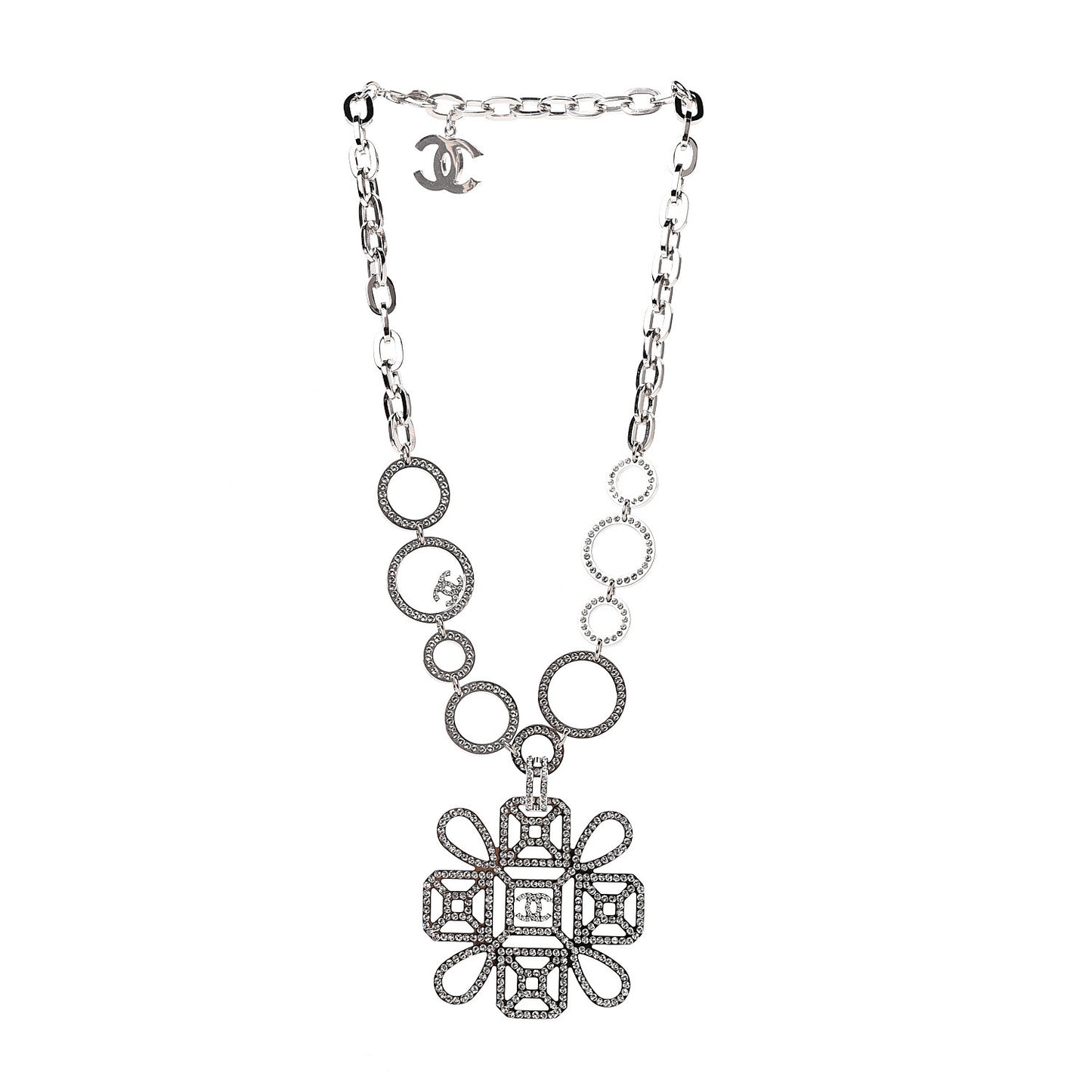 Crystal Strass Cross CC Necklace Silver