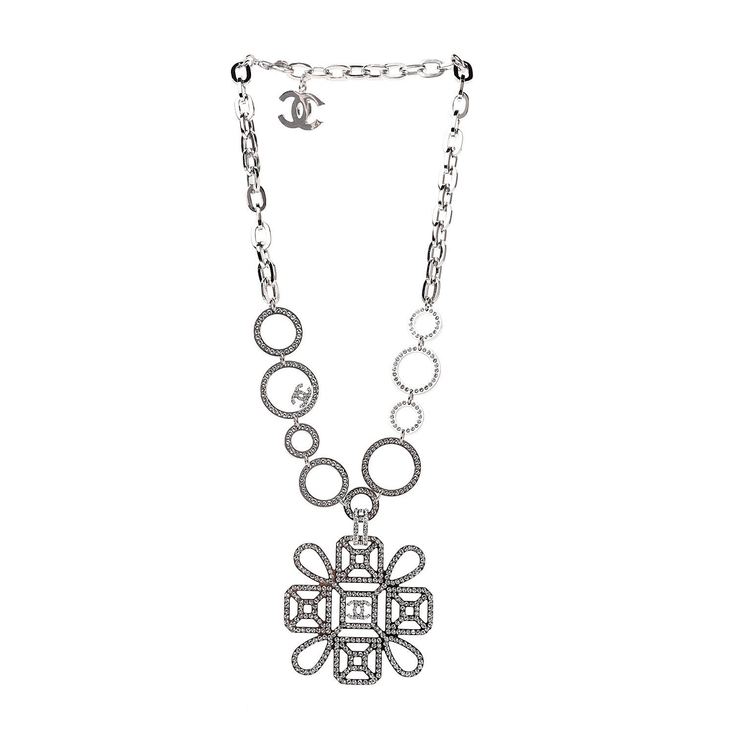 Chanel Crystal Strass Cross CC Necklace Silver 2 of 3