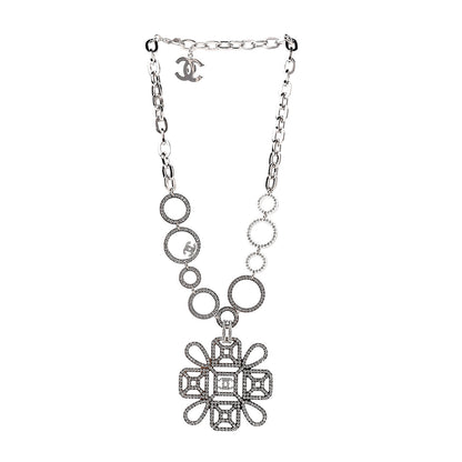 Chanel Crystal Strass Cross CC Necklace Silver 2 of 3