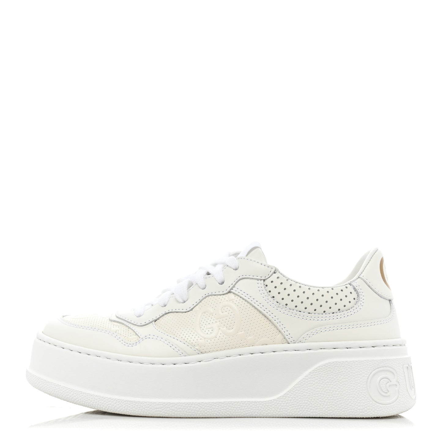 Calfskin GG Tennis Embossed Perforated Womens Platform 55mm Sneakers 35 Great White