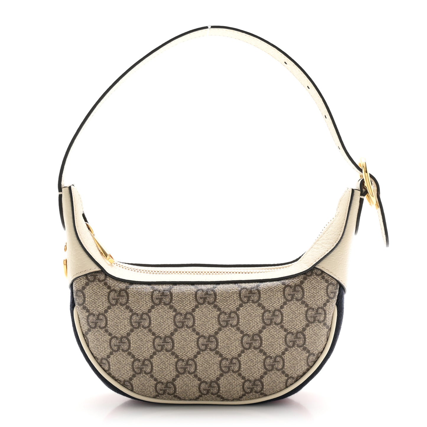 GG Supreme Monogram Textured Dollar Calfskin Web Mini Ophidia Half Moon Hobo Beige Ebony Mystic White