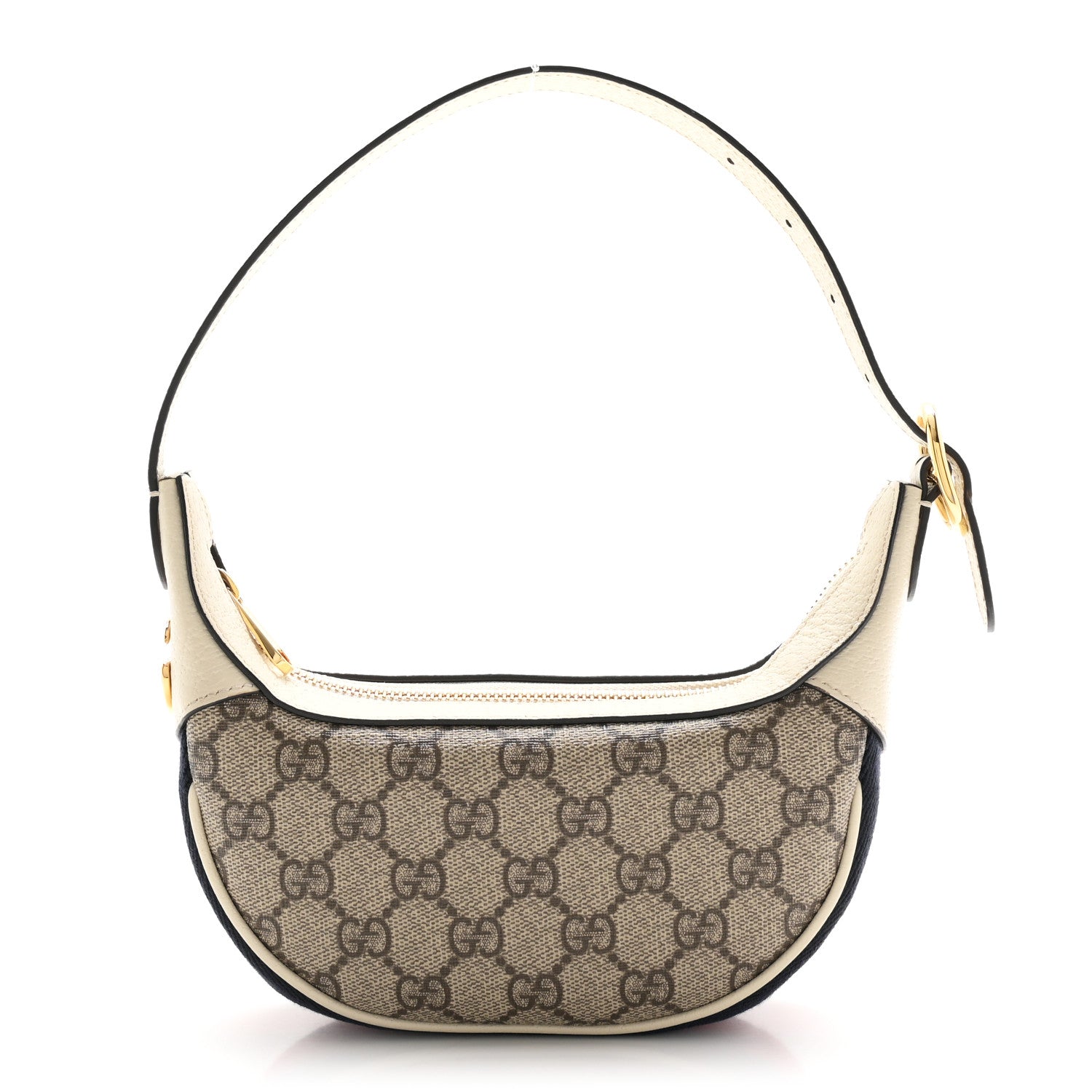 Gucci GG Supreme Monogram Textured Dollar Calfskin Web Mini Ophidia Half Moon Hobo Beige Ebony Mystic White 1 of 11