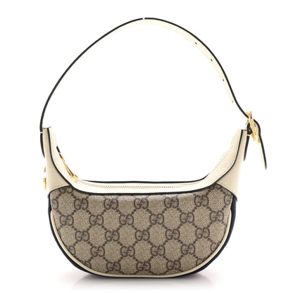 Gucci GG Supreme Monogram Textured Dollar Calfskin Web Mini Ophidia Half Moon Hobo Beige Ebony Mystic White 1 of 11
