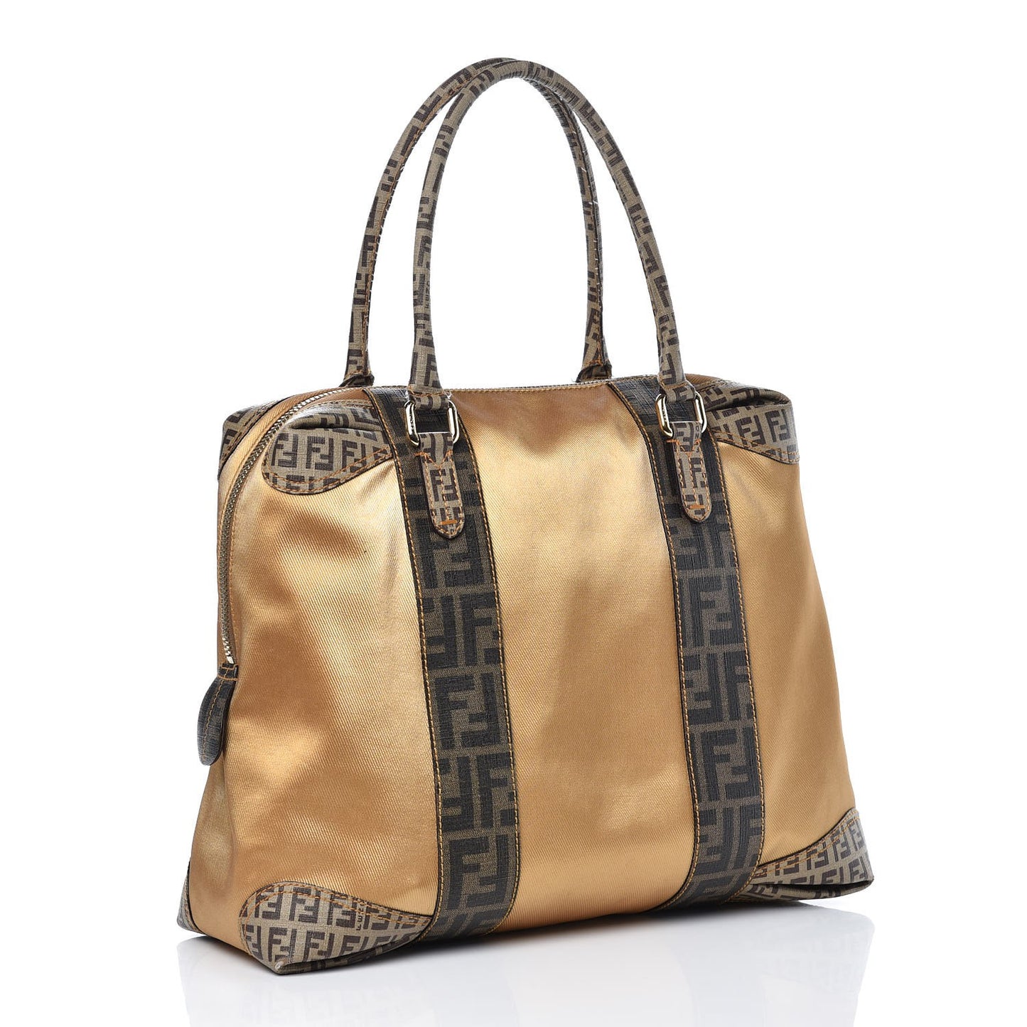 Metallic Canvas Zucca Zucchino Spalmati Large Mixed Media B Mix Tote Gold Brown