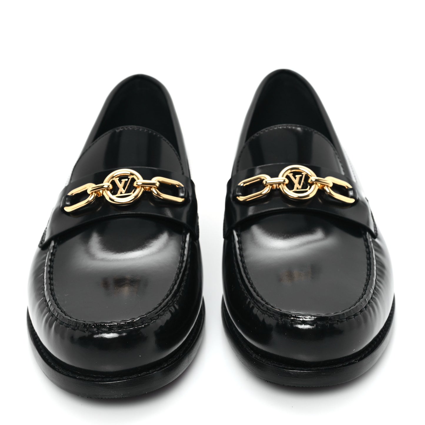 Glazed Calfskin Chess Flat Loafer 40 Black