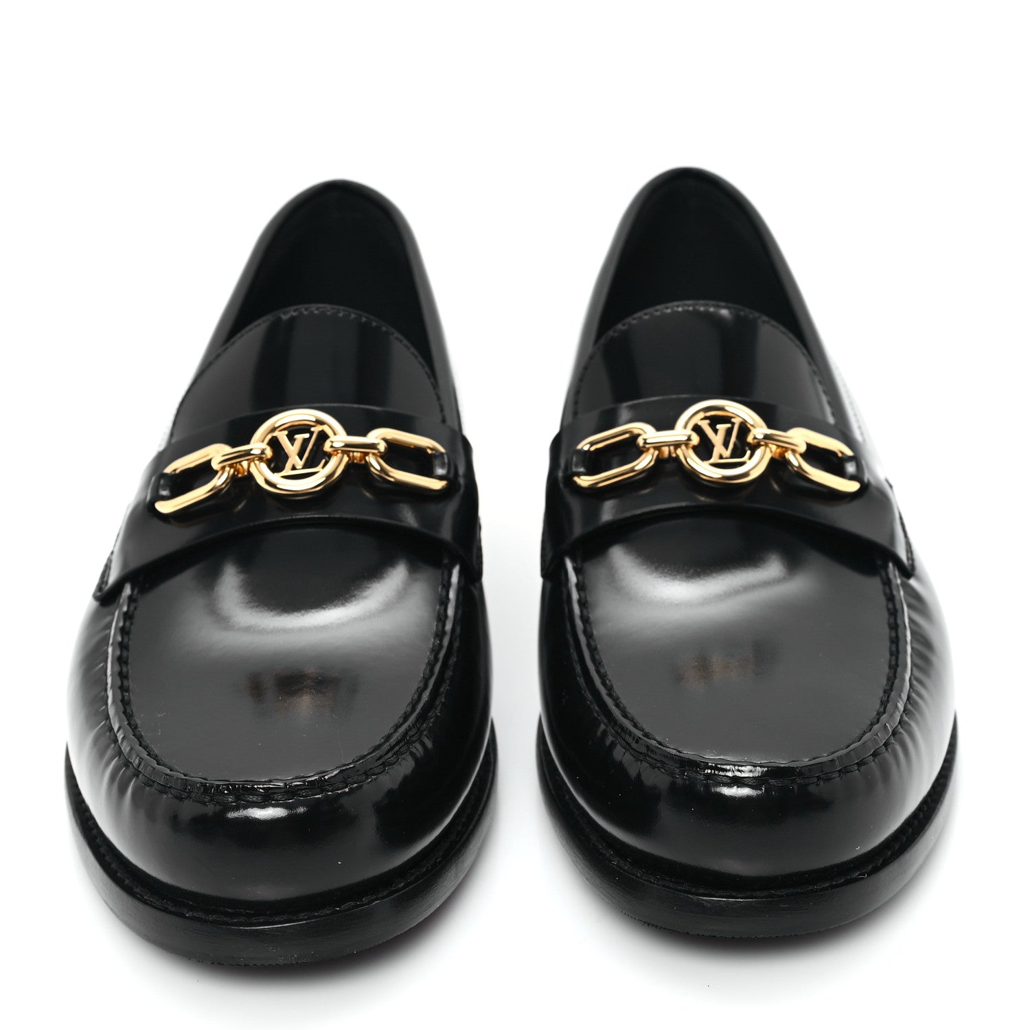 Louis Vuitton Glazed Calfskin Chess Flat Loafer 40 Black 3 of 9