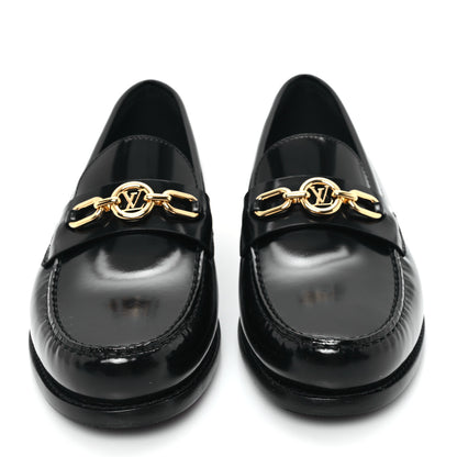 Louis Vuitton Glazed Calfskin Chess Flat Loafer 40 Black 3 of 9
