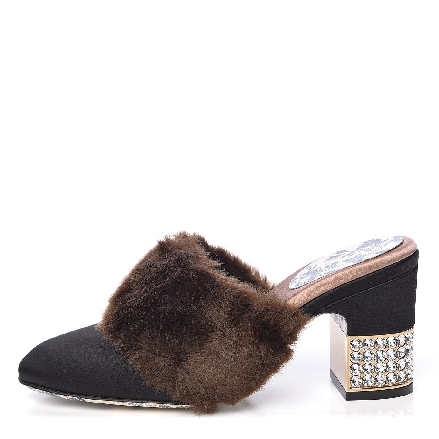 Mink Silk Satin Crystal Candy Mules 35.5 Scan Brown Black