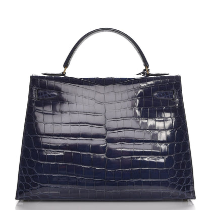 Hermes Shiny Niloticus Crocodile Kelly Sellier 32 Bleu Saphir 6 of 32