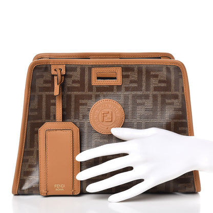 Fendi Glazed Fabric Vitello Century FF 1974 Stamp Patch Mini Peekaboo Defender Cover Mogano Panna Caramello 2 of 7