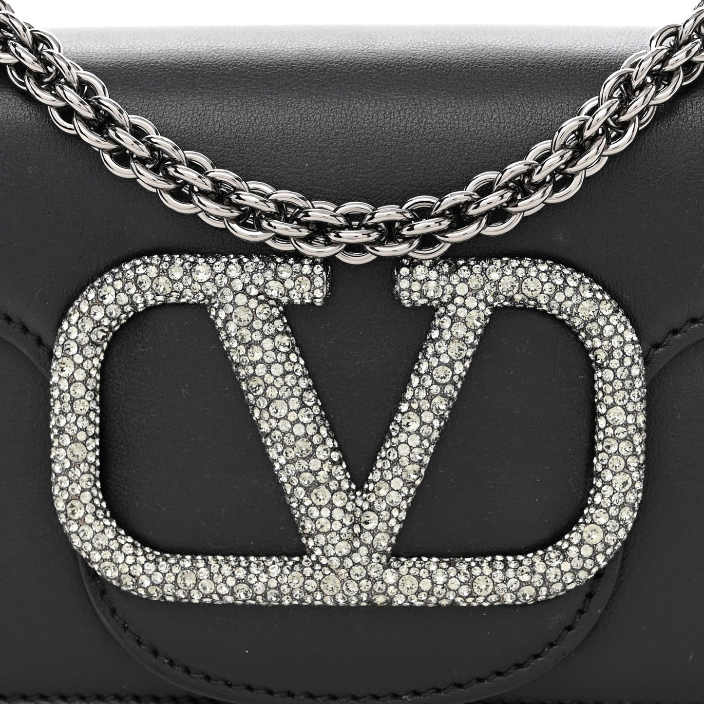 Calfskin Crystal Vlogo Small Loco Shoulder Bag Black