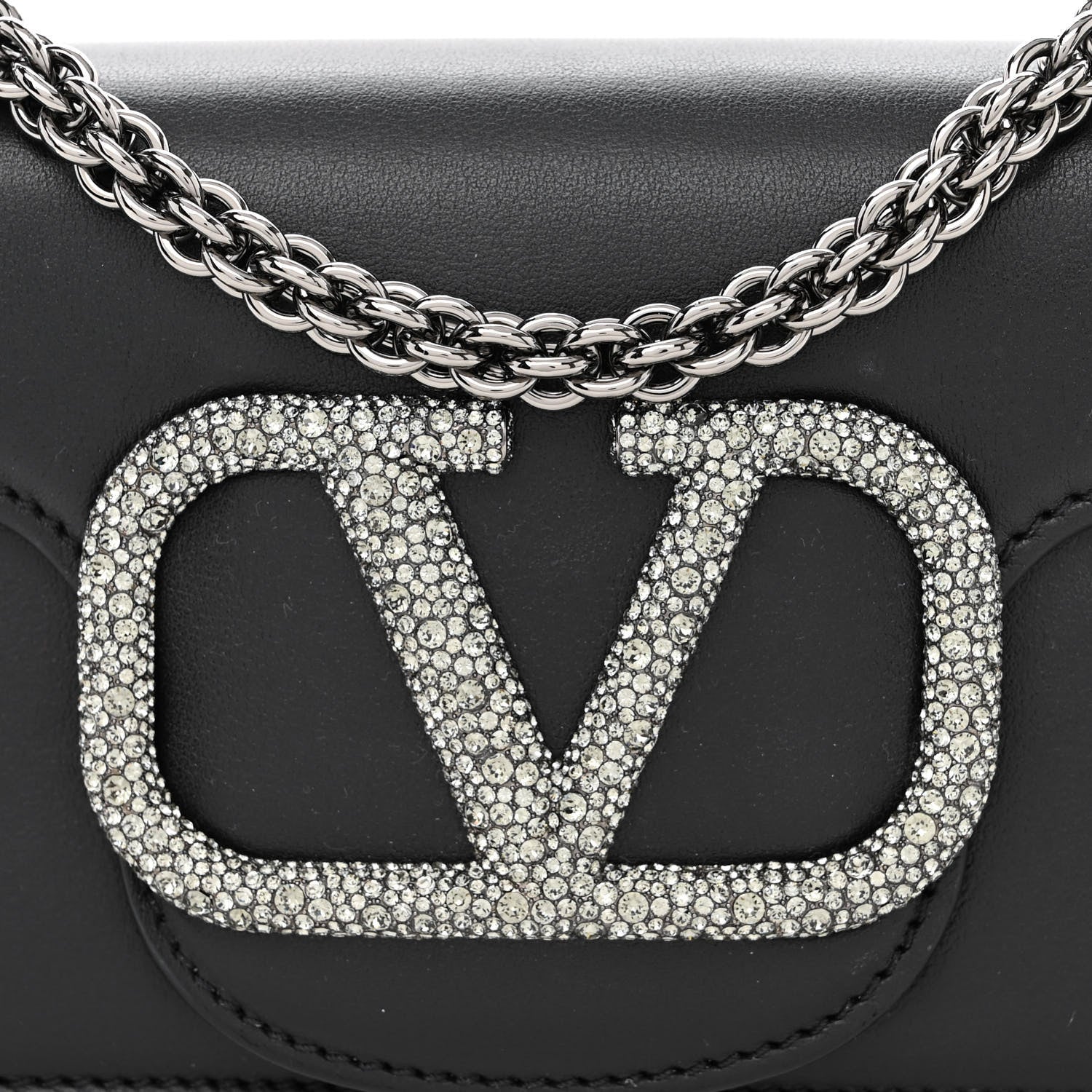 Valentino Garavani Calfskin Crystal Vlogo Small Loco Shoulder Bag Black 8 of 11